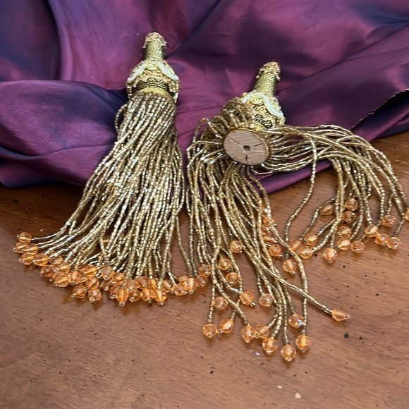 Gold Braided Beaded Tassels - Picture 2 of 3